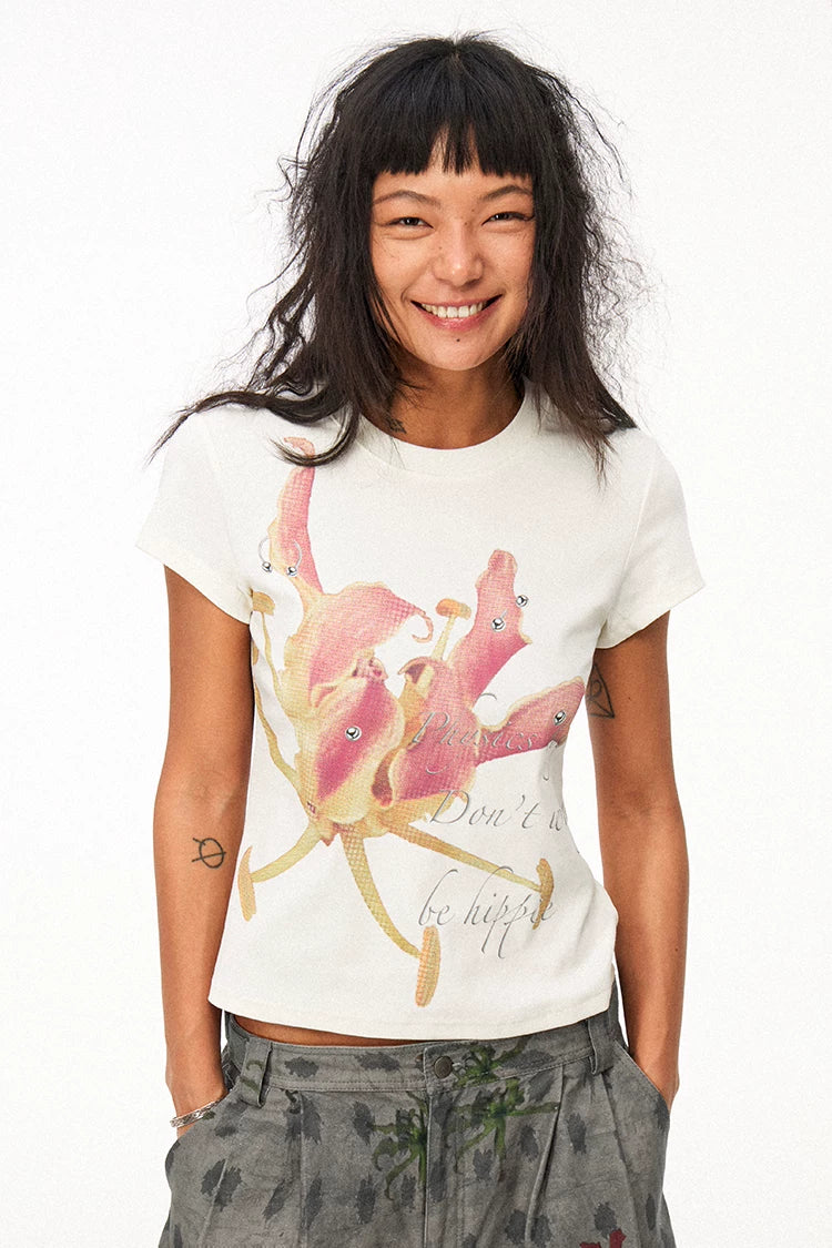 Punk Daffodil Floral Knit Slim Fit Crew Neck T-Shirt