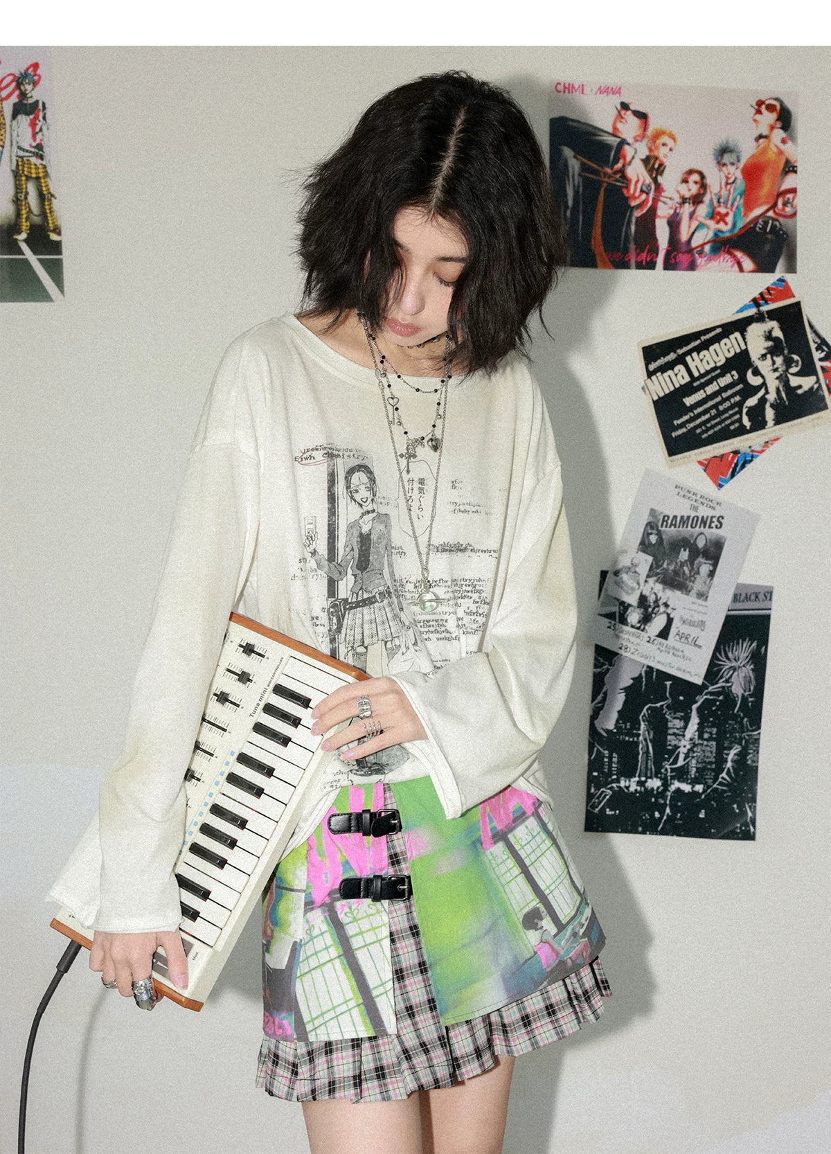 NANA Collaboration Vintage Loose Fit Graphic Long Sleeve T-Shirt