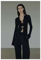 Vintage V-Neck Slim-Fit Elegant Knit Top