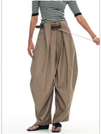 Wrinkle-Resistant Draped Wide-Leg Parachute Pants