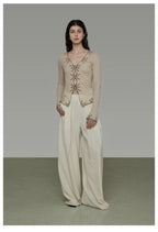 Vintage Embroidered V-Neck Slim-Fit Knit Top