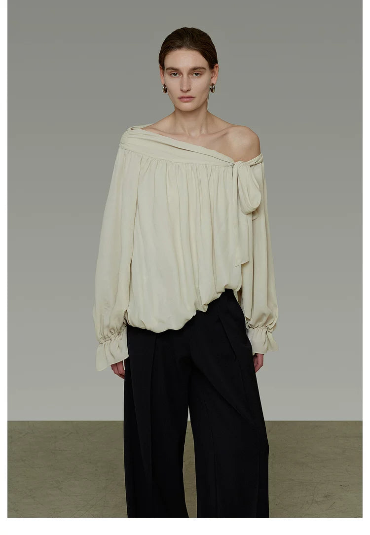 French-Inspired Asymmetric One-Shoulder Shirt