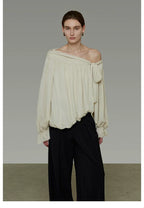 French-Inspired Asymmetric One-Shoulder Shirt