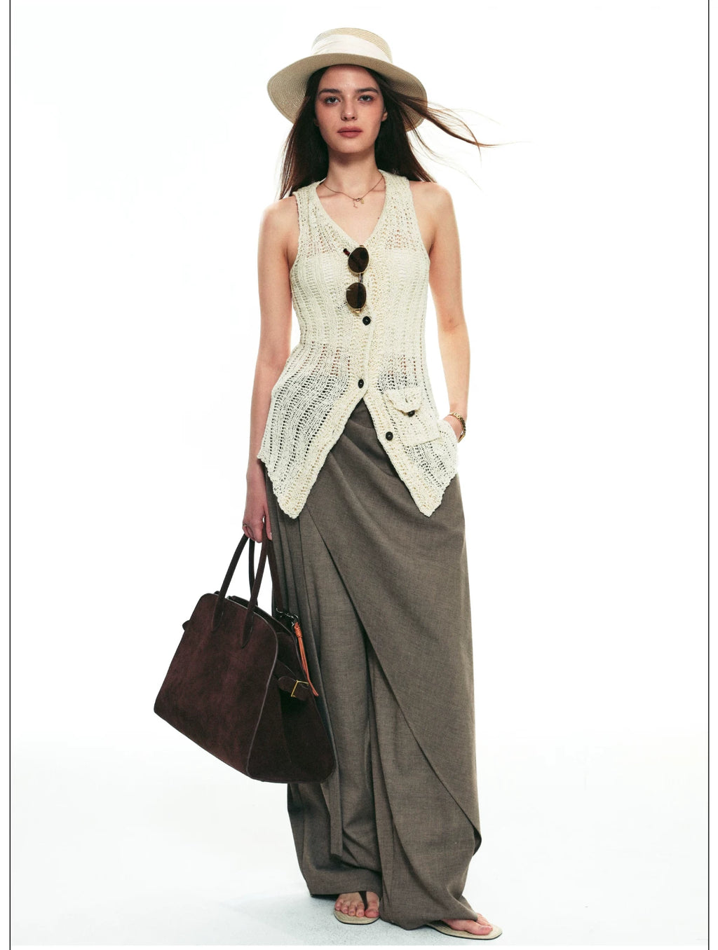Autumn Wool-Blend Wide-Leg Tailored Pants with Layered Tie Details