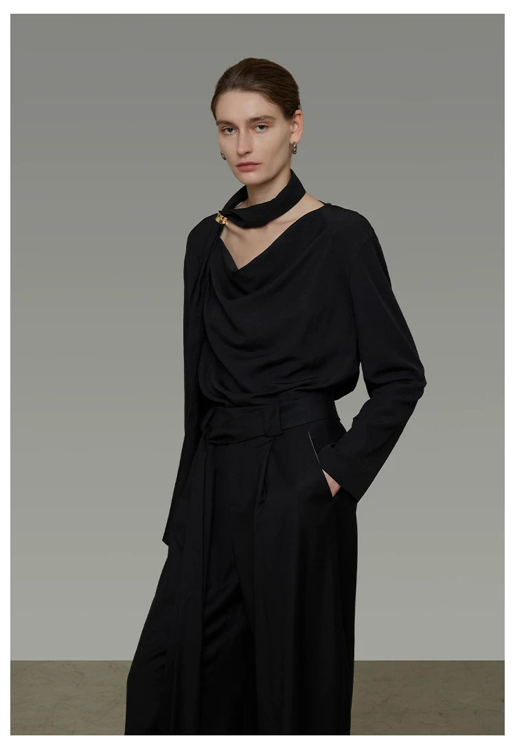 Elegant V-Neck Tie Detail Minimalist Shirt