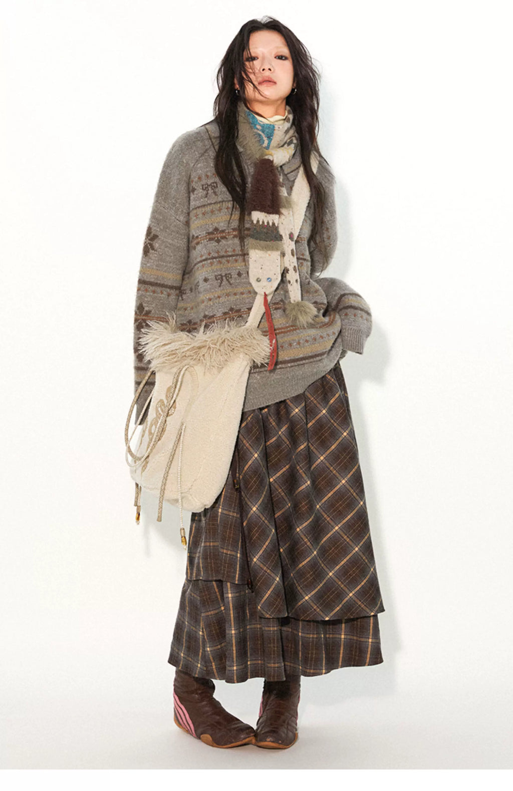 Snake Print Lamb Wool Embroidered Bag
