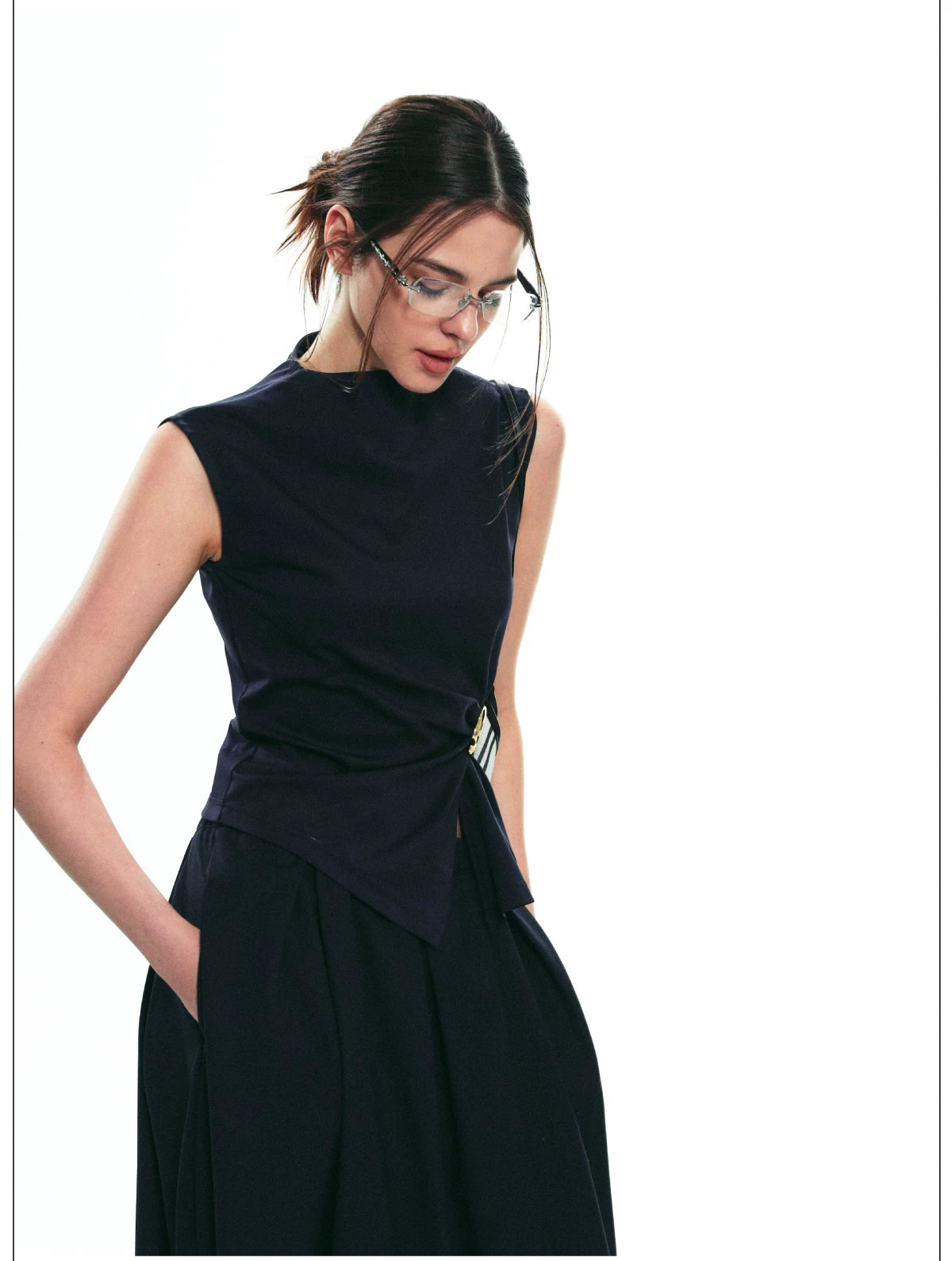French-Inspired Slim-Fit Sleeveless Twist Top Set
