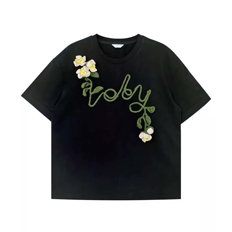 Bellflower Vine Handmade Crochet Appliqué T-Shirt