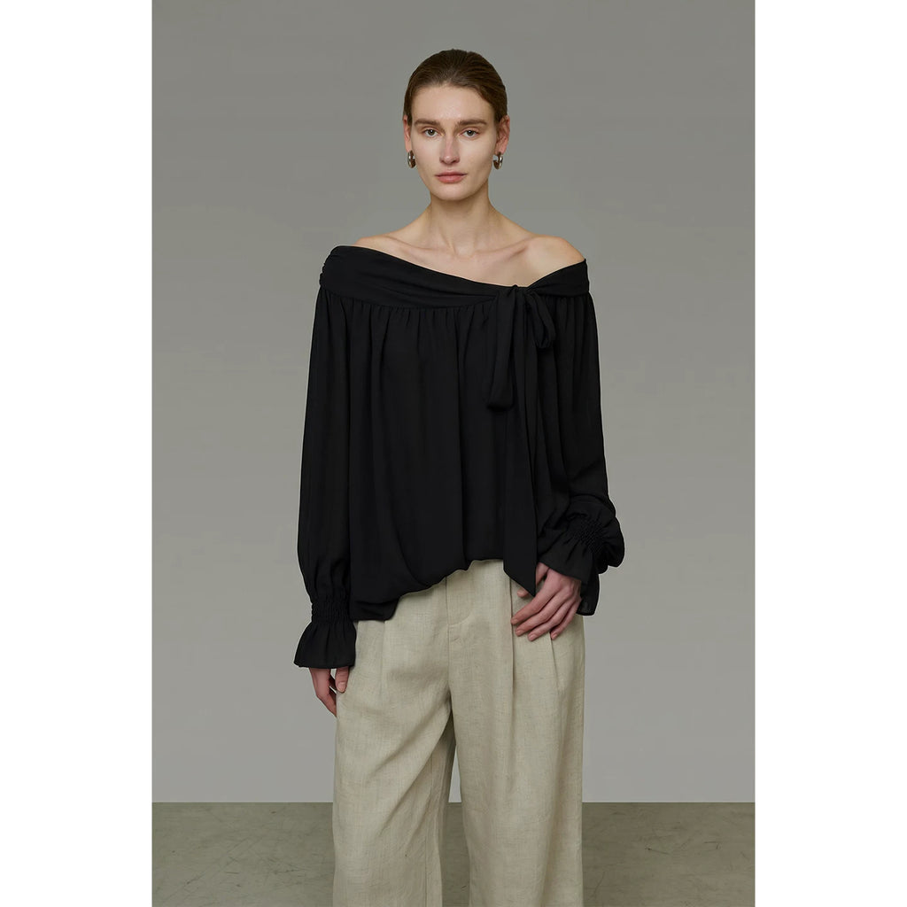 French-Inspired Asymmetric One-Shoulder Shirt