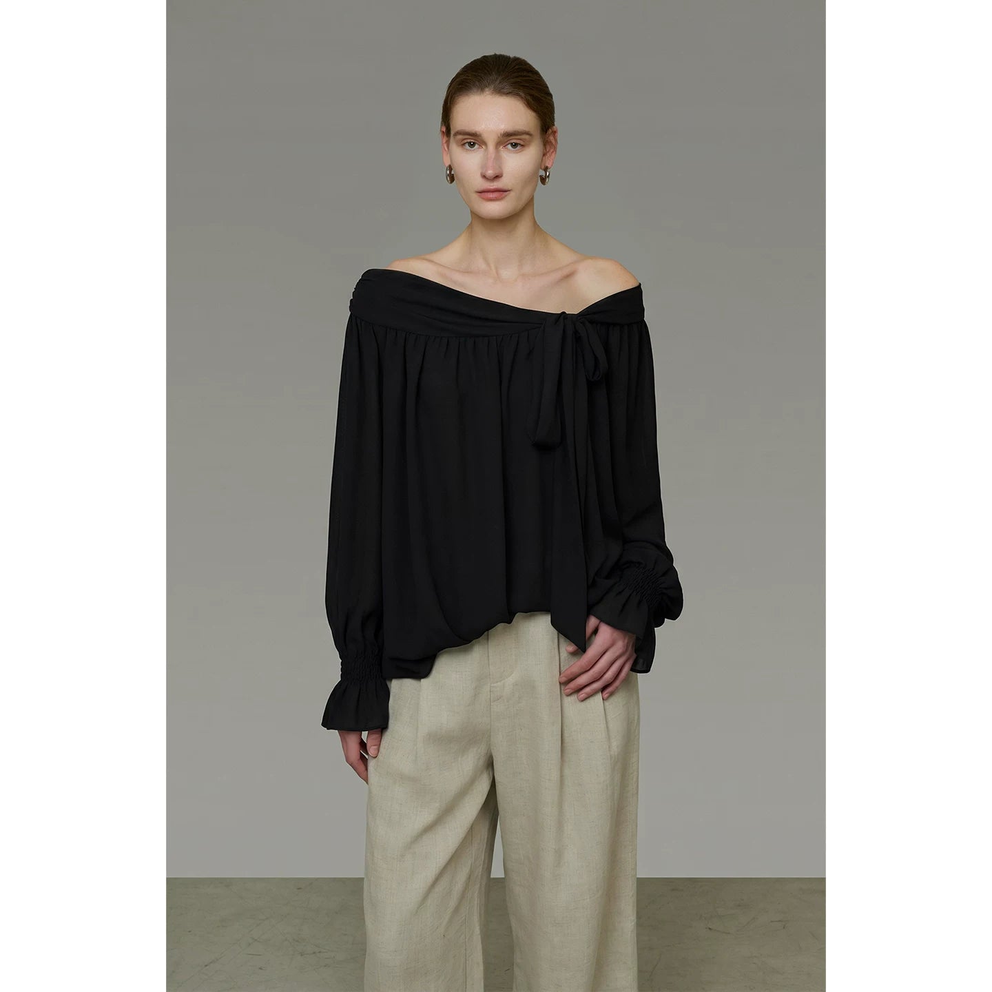 French-Inspired Asymmetric One-Shoulder Shirt