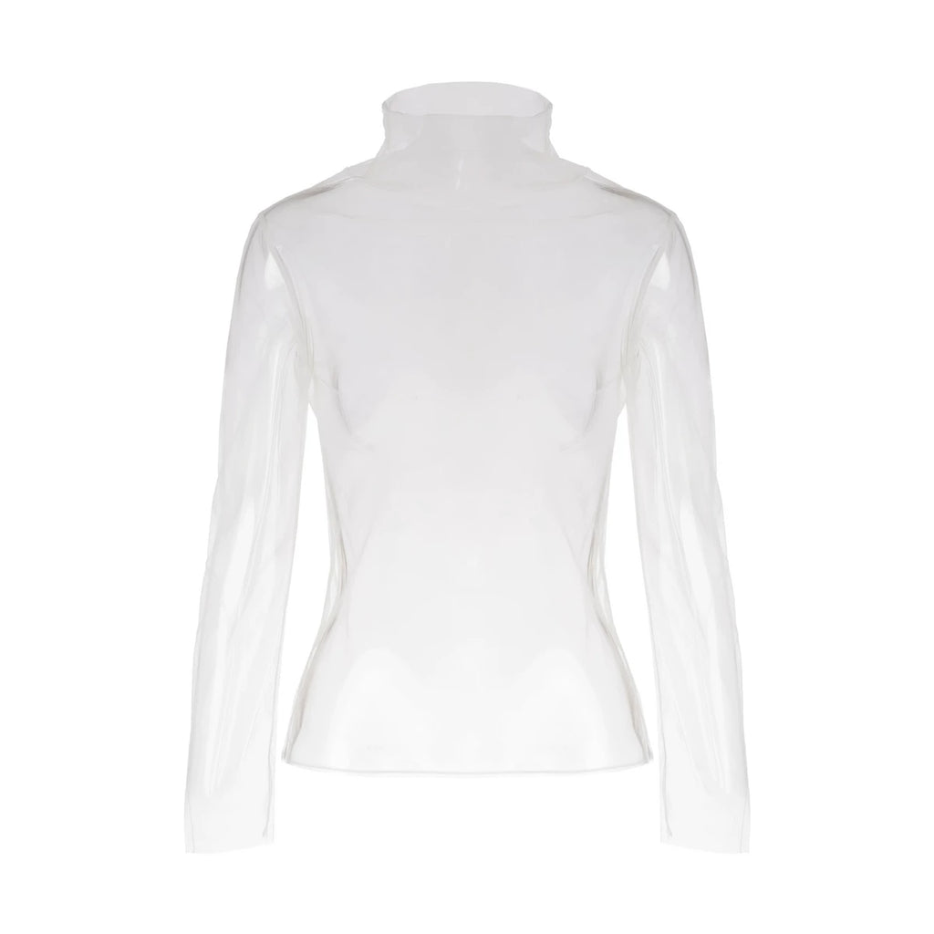 Sheer Mesh Mock Neck Long Sleeve Top