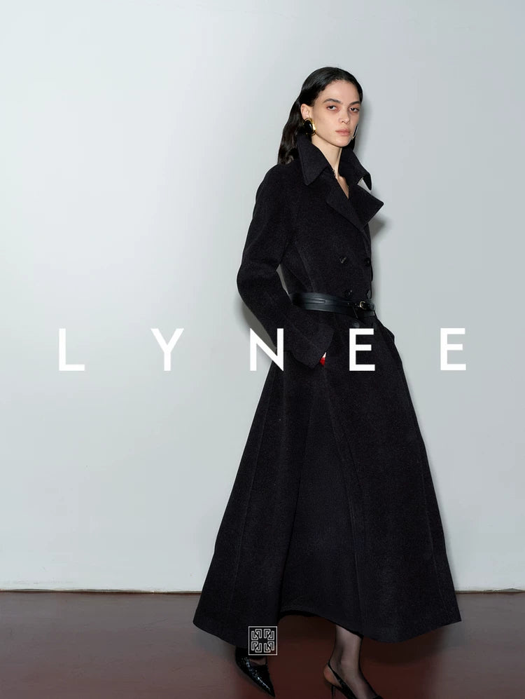 A-Line Hem Waist-Cinching Wool Trench Coat
