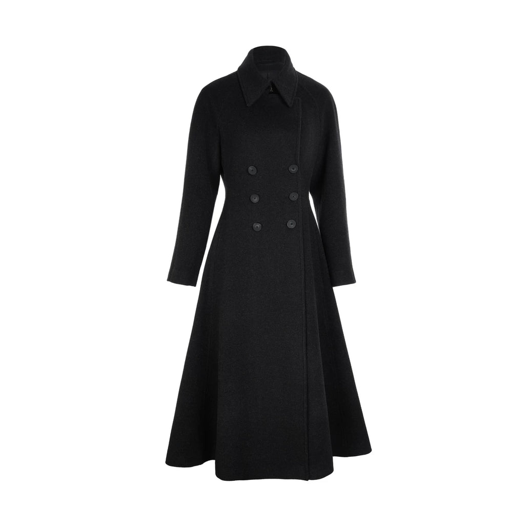 A-Line Hem Waist-Cinching Wool Trench Coat