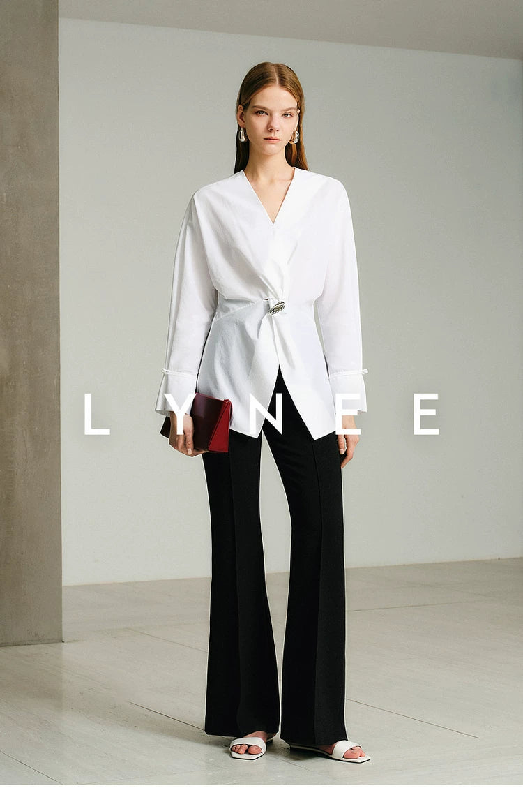 French V-Neck Waist-Cinching Blouse