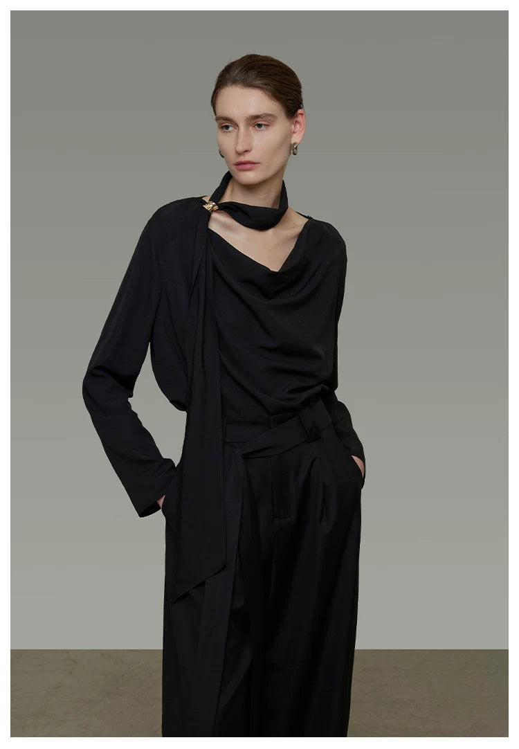 Elegant V-Neck Tie Detail Minimalist Shirt Secondary image
