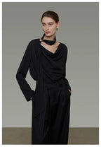 Elegant V-Neck Tie Detail Minimalist Shirt
