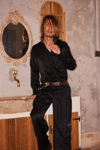 Stand-Collar Cupro Button-Down Shirt