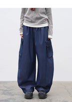 Relaxed Fit Washed Denim Curved Panel Cargo Pants – Casual Streetwear