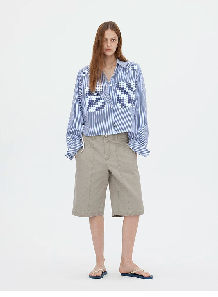 Washed Utility Cargo Shorts with Double Knee Pockets