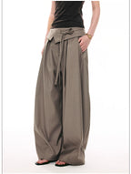 French Style Foldover Wide-Waist Tie Loose Wide-Leg Pants