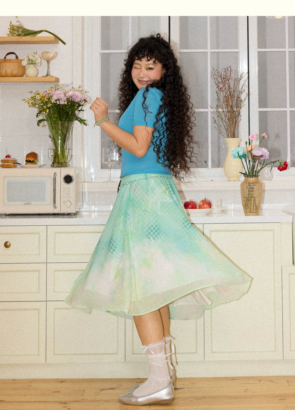 Pearl Waist Chain Gradient Print Skirt