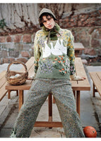 Handmade Plush Gradient Sweater with Goose Appliqué and Floral Embroidery