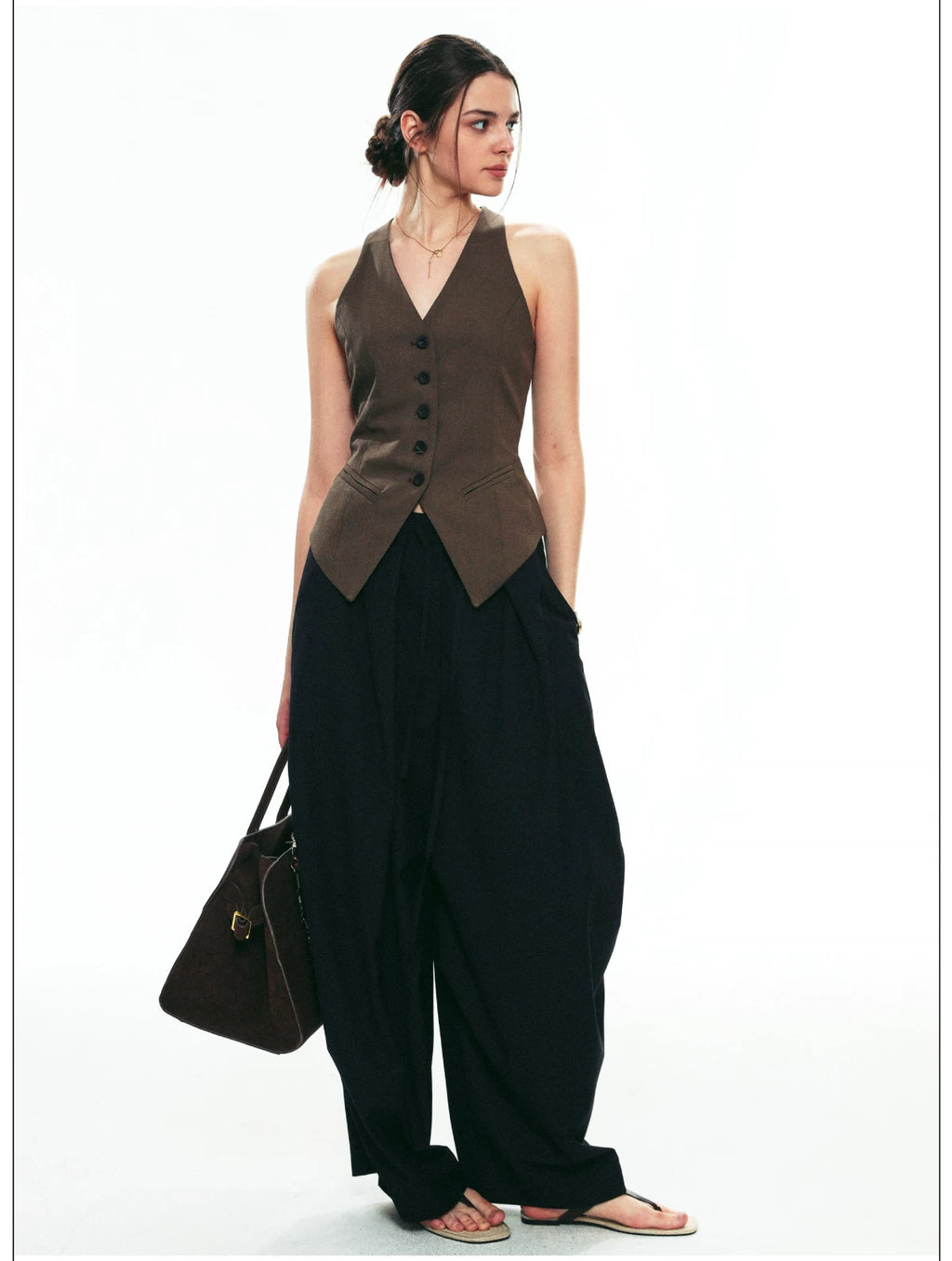 Wrinkle-Resistant Draped Wide-Leg Parachute Pants
