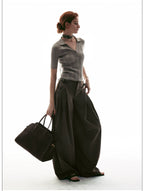 French-Inspired Ribbed Half Sleeve Polo Knit Top