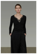 Minimalist Lace V-Neck Slim-Fit Knit Top