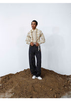 Handcrafted Wooden Bead Washed Distressed Baggy Jeans