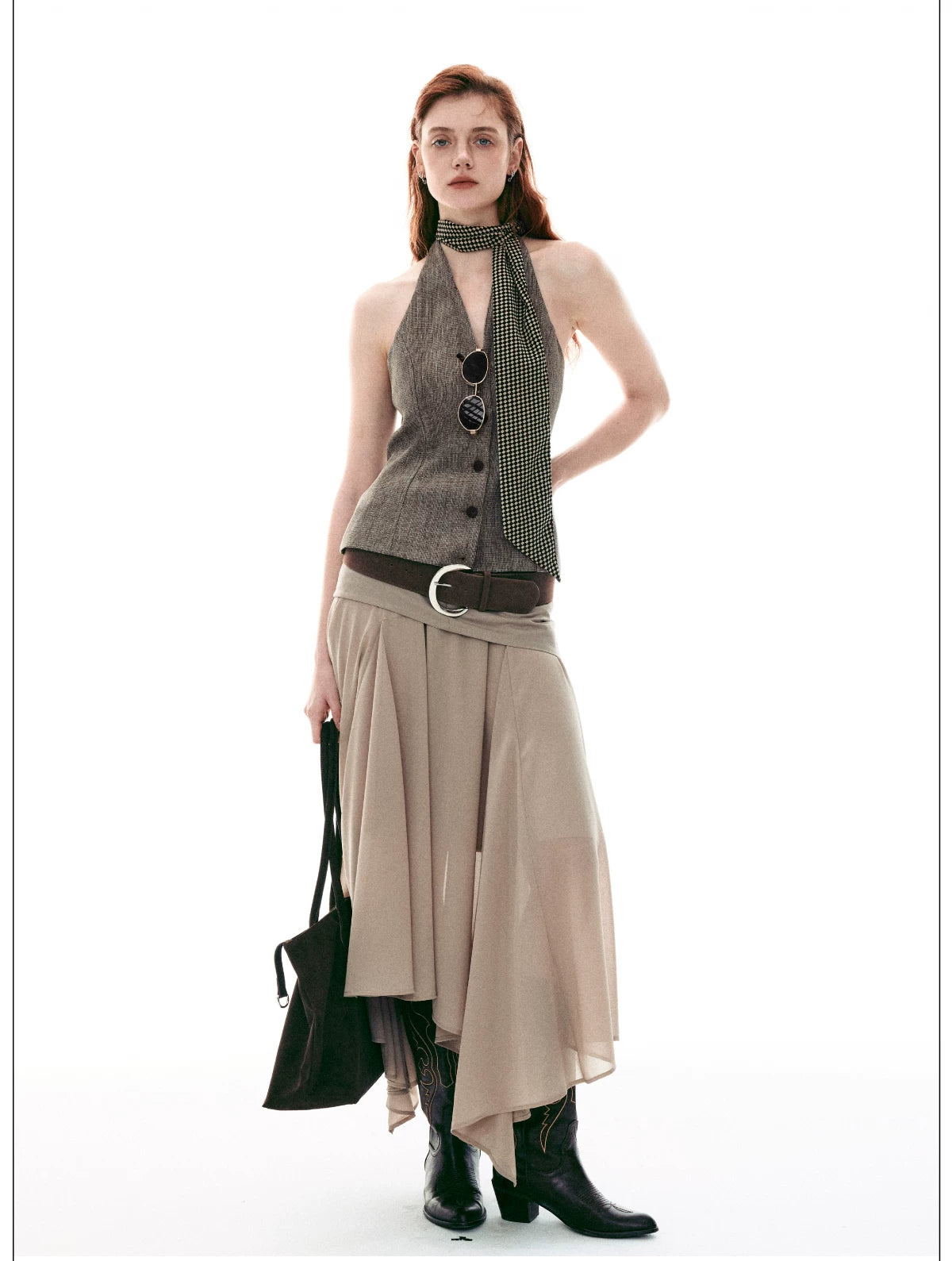 French-Inspired Faux Two-Piece Asymmetric Silk Skirt Secondary image