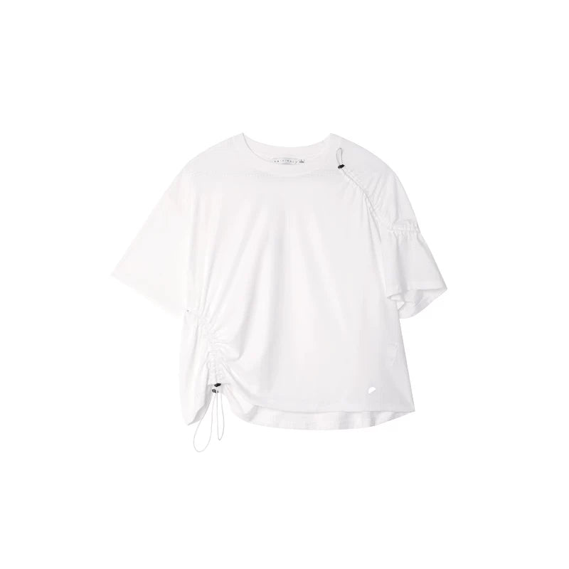 Loose Casual Waffle Knit Asymmetrical Short Sleeve T-Shirt