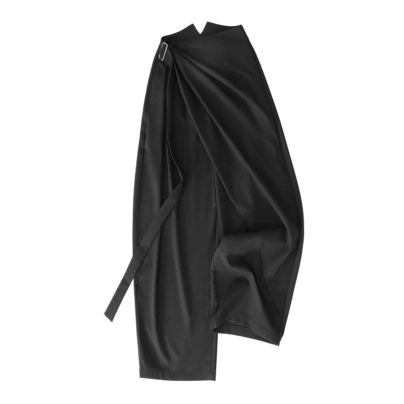 Autumn Wool-Blend Wide-Leg Tailored Pants with Layered Tie Details