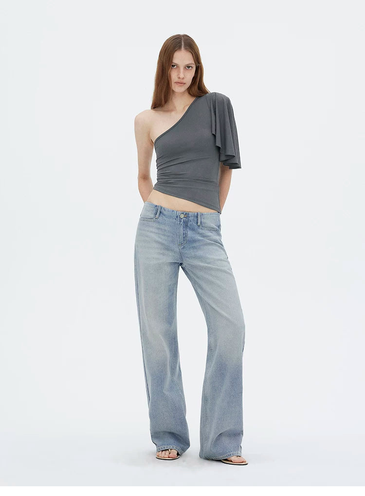 Asymmetric One-Shoulder Ruched Fitted Top