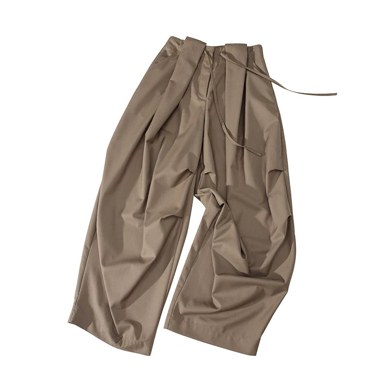 Wrinkle-Resistant Draped Wide-Leg Parachute Pants