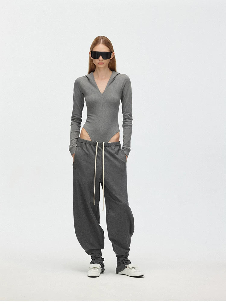 Hooded Stretch Knit Bodysuit with Hidden Zipper