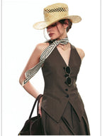 French-Inspired V-Neck Sleeveless Fitted Vest