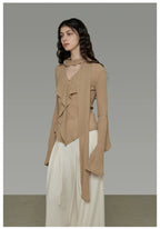 V-Neck Tie Detail Minimalist Knit Top