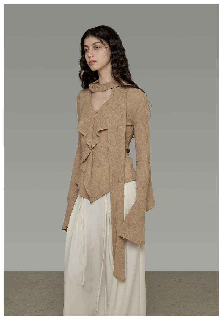 V-Neck Tie Detail Minimalist Knit Top