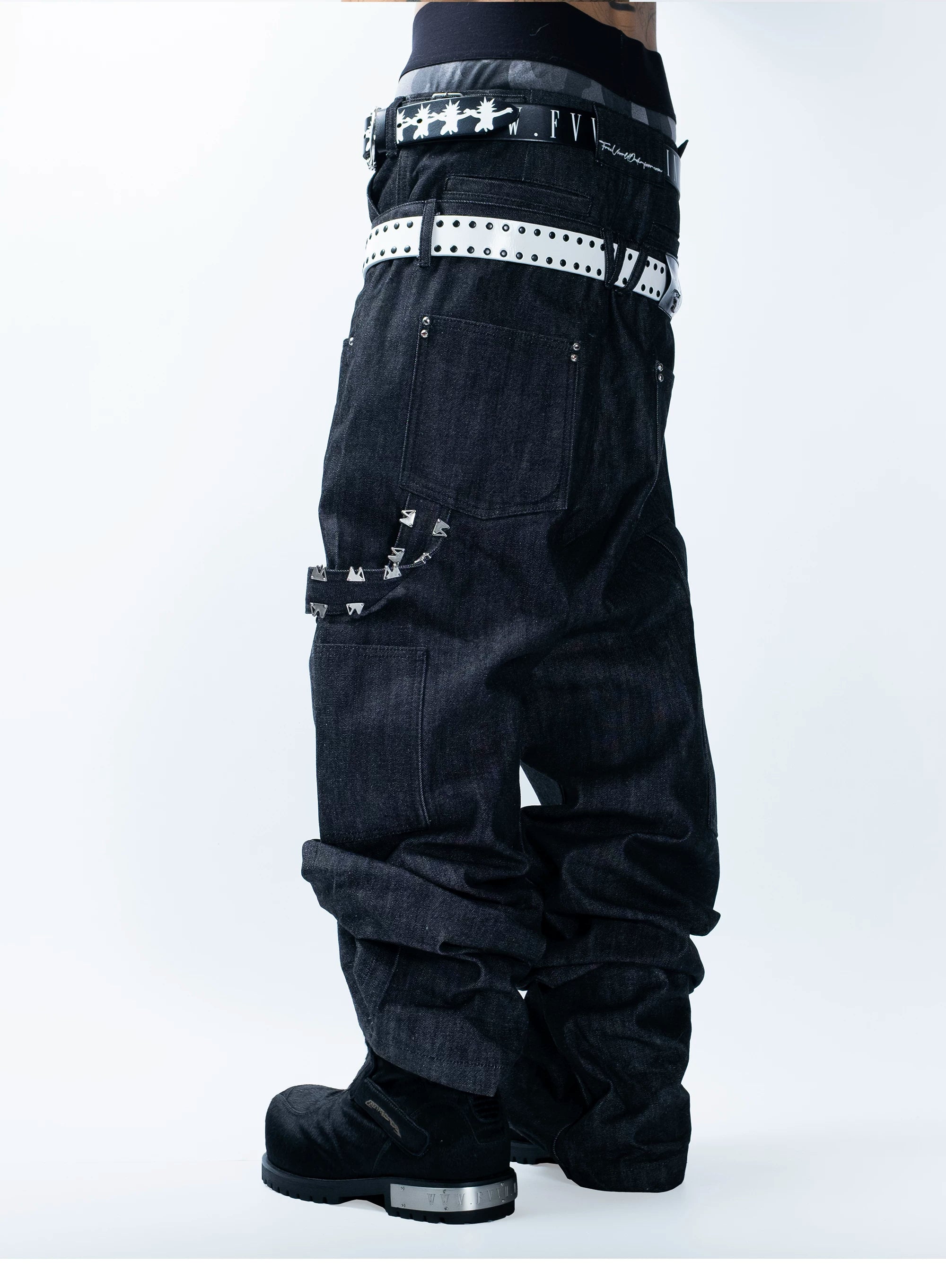FVVO Skeleton Hand & Spikes Leather Belt
