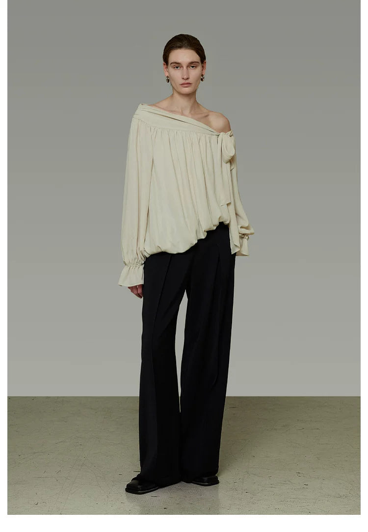 French-Inspired Asymmetric One-Shoulder Shirt