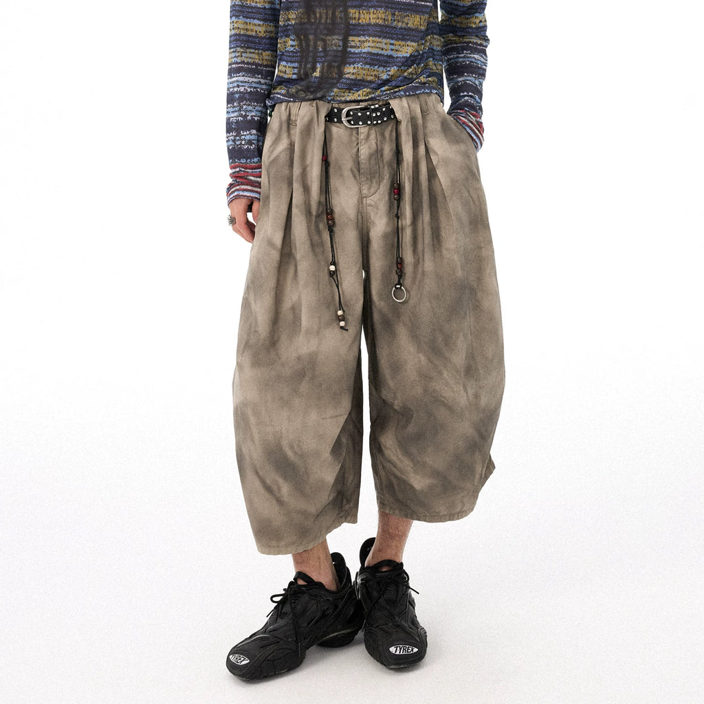 Washed Distressed Crinkled Elastic Waist Cropped Shorts