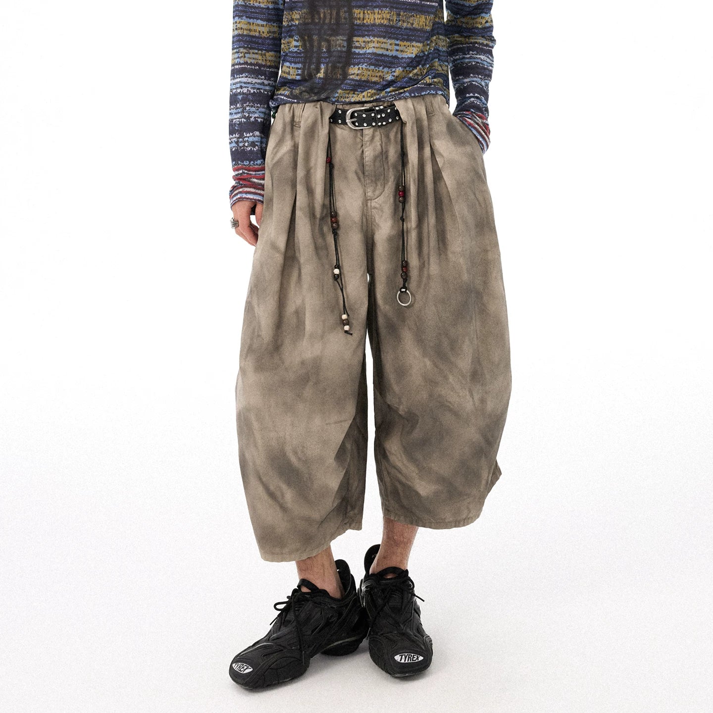 Washed Distressed Crinkled Elastic Waist Cropped Shorts Main image
