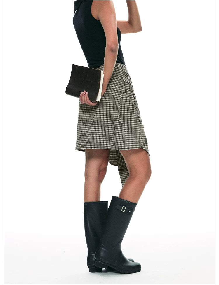 Deconstructed Plaid Shirt Dress with Irregular Two-Way Design