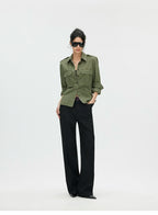 Washed Utility Shirt Jacket with Adjustable Waist
