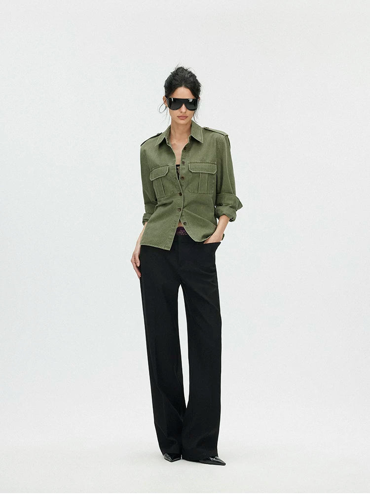 Washed Utility Shirt Jacket with Adjustable Waist