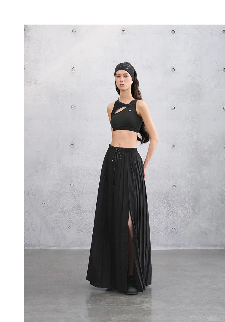 Loose Casual Elastic Waist Pleated Skirt