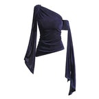 French-Inspired Acetate One-Shoulder Tie Detail Sleeveless Top