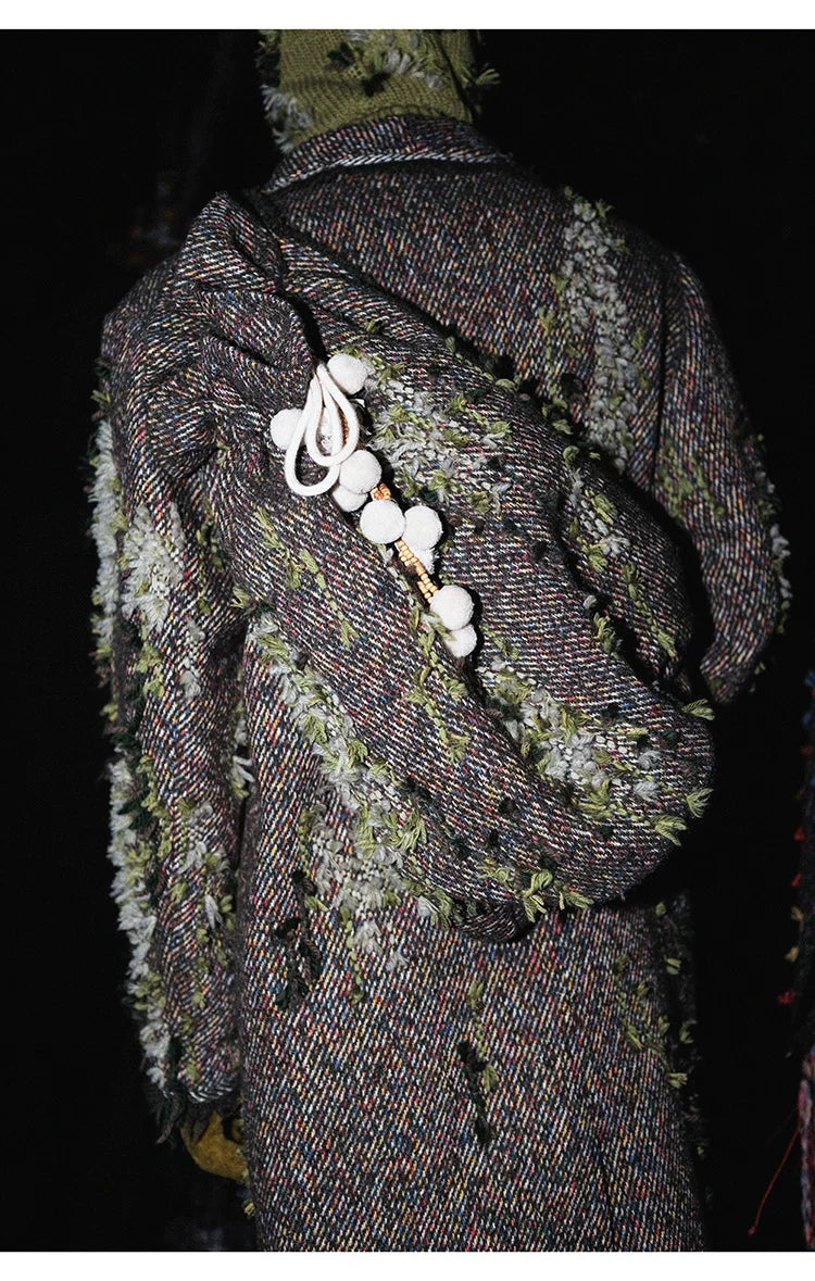 Handmade Mossy Textured Fringe Long Loose Coat