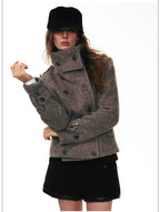 French-Inspired Double-Breasted Wool Twill Cropped Jacket